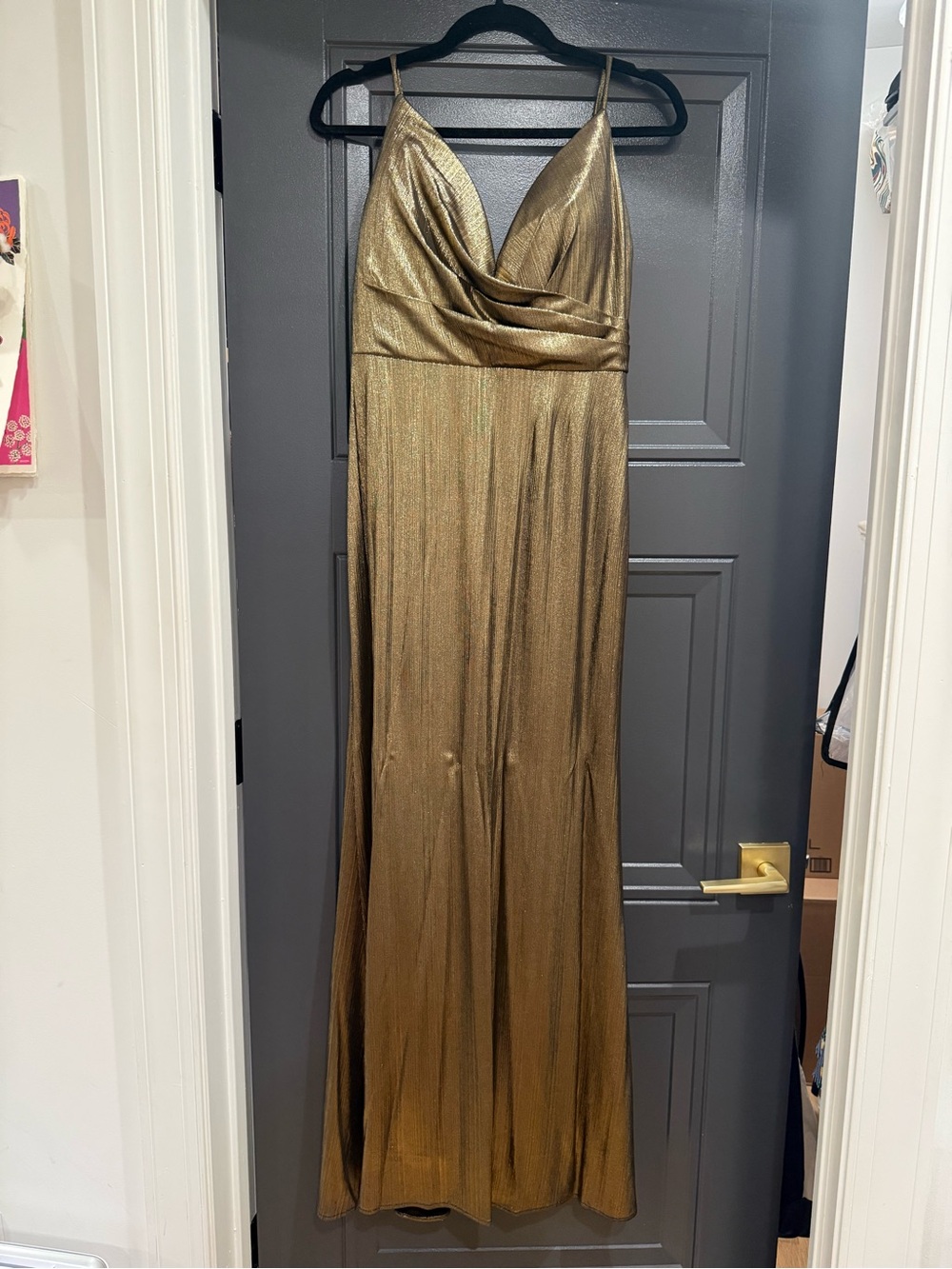 Mac Duggal Gold Metallic Draped V-Neck Gown